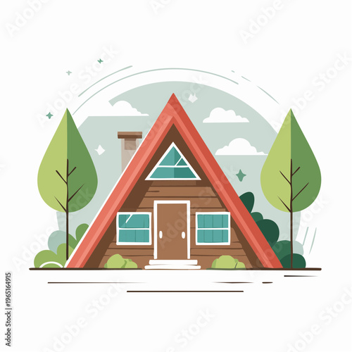 Cozy A-frame cabin nestled among trees with a whimsical, charming, and inviting atmosphere