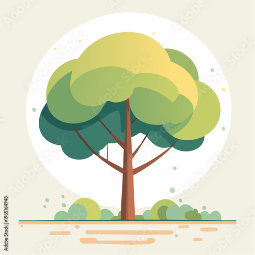 Abstract stylized tree illustration with rounded green canopy and brown trunk