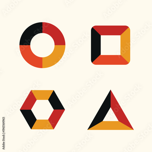 Abstract geometric shapes collection including circle, square, hexagon, and triangle.