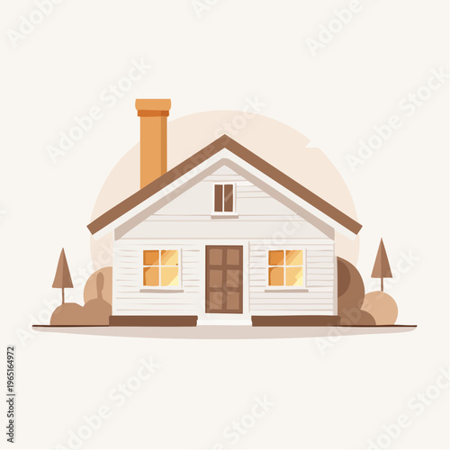 Cozy white house with chimney and trees, a warm and inviting illustration