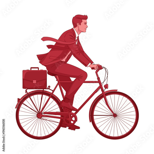 Businessman Riding Bicycle in Urban Setting with Briefcase