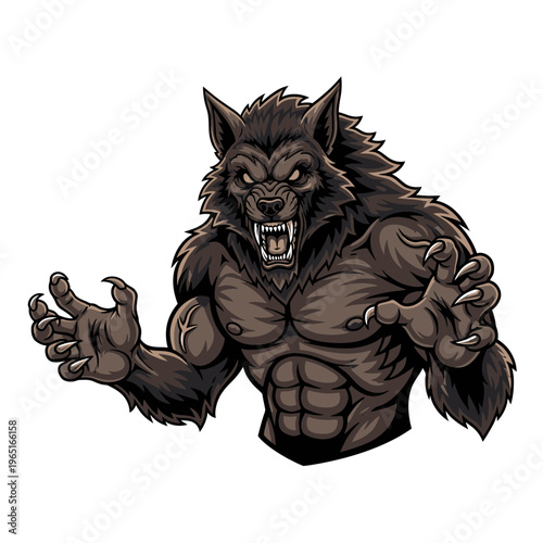Fierce Werewolf Monster Mascot Roaring with Claws Out.