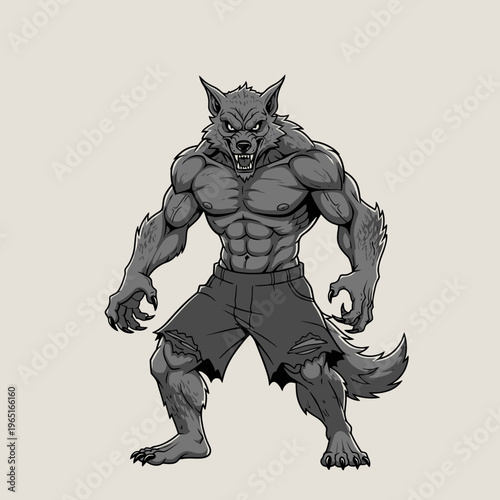Fierce Werewolf Standing Tall with Ripped Clothes.