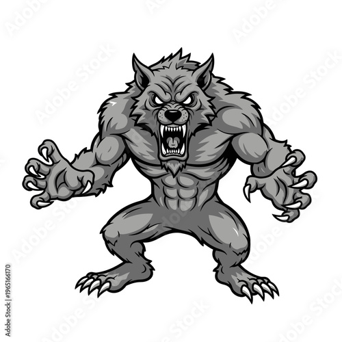 Fierce Werewolf Monster Roaring with Claws Out.