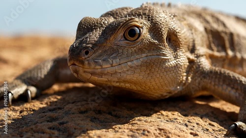 Lizard basking on sunlit rock in desert