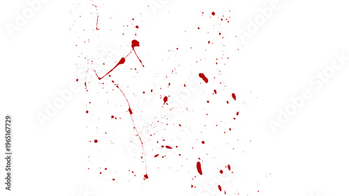 Red blood splatters on transparent grid background, artistic.