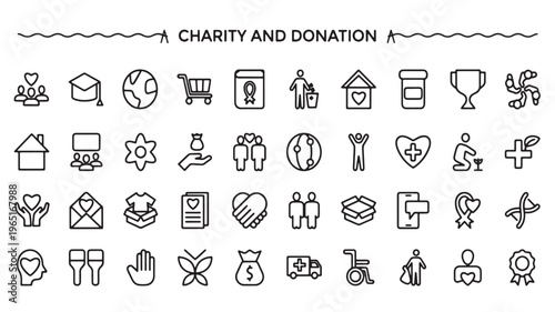 Charity Donation Icons Set Nonprofit Fundraising Volunteer Support Vector Collection