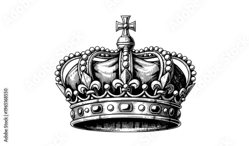 Vintage Engraved King Crown Royal Heraldic Hand Drawn Vector Illustration