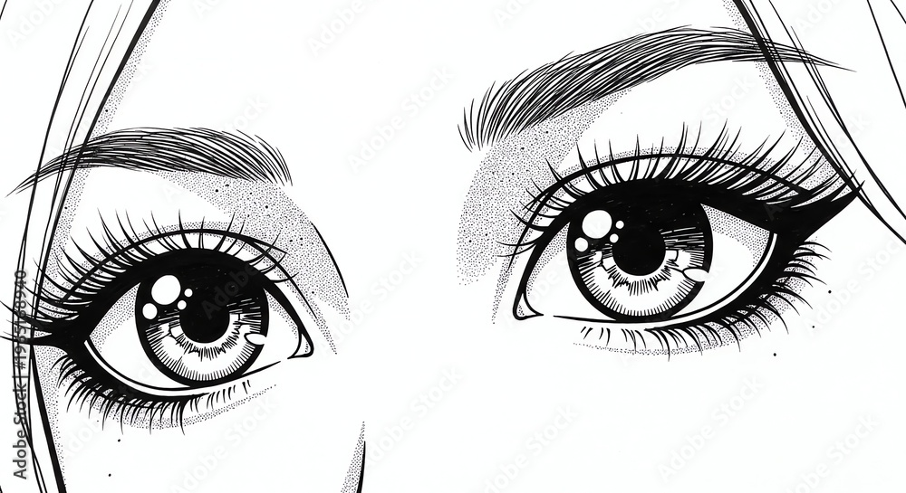 Obraz premium Black and white eyes with detailed eyelashes