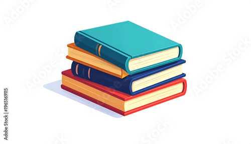 Stack of colorful books illustration: red blue yellow teal; design element
