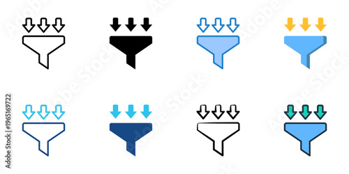 Sales funnel icons set multiple style collection. Editable stroke 
