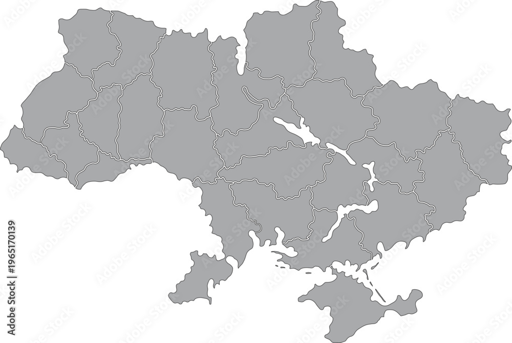 Fototapeta premium Simple Map of Ukraine with Administrative Borders in Grey Layout
