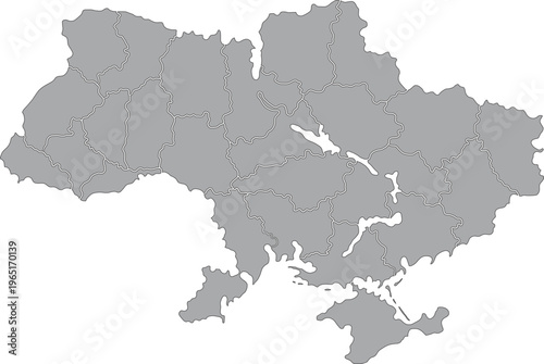 Simple Map of Ukraine with Administrative Borders in Grey Layout