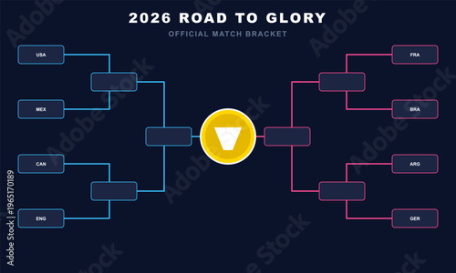 Hand-drawn digital soccer tournament bracket infographic for the 2026 world championship featuring international football teams in authentic illustration
