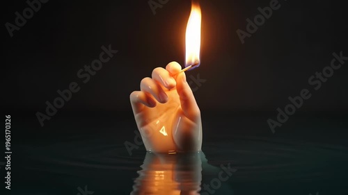 Hand holding lit match water