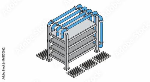Industrial heat exchanger system with pipes.