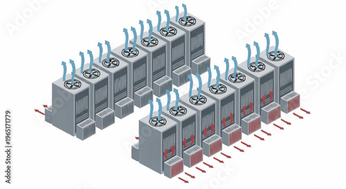 servers with heat rising from vents.