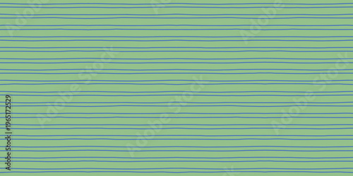 Hand drawn wavy horizontal lines seamless pattern green background blue stripes crayon style children's drawing simple abstract texture repeat design minimal organic lines wallpaper textile print