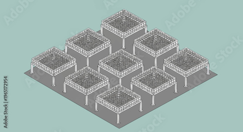 A 3D rendering of multiple gray boxes stacked.