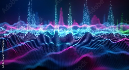 Abstract digital sound wave visualization, audio spectrum background.