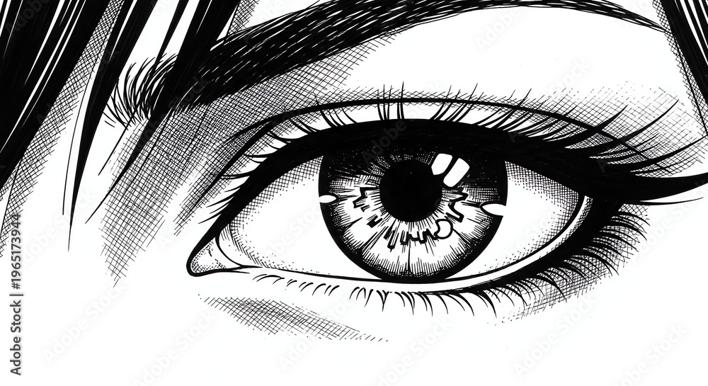 Obraz premium Black and white eye illustration detailed close-up