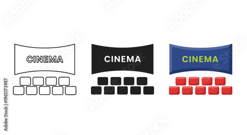 Cinema screen and theater seating icons - Blue icon set - Modern style icon  - Glyph and solid icon set - Icon vector