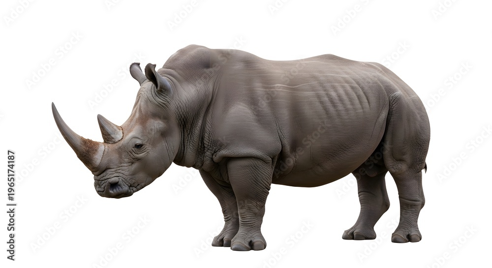 Obraz premium Southern white rhinoceros standing isolated on white background