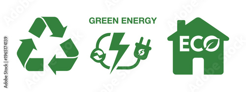 Cfc2022vv green energy eco friendly recycling symbol with electric plug and house