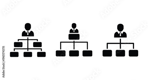Business hierarchy chart icon collection - Line and glyph solid icon and logo template - Clipart, sticker - icon set