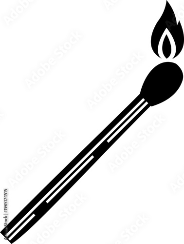 Matchstick icon burning match stick flame symbols and matchbox for ignition, fire starter tool vector silhouettes and outline illustration for safety and camping