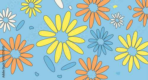 Groovy floral seamless pattern. retro seamless pattern with flowers for social media posts, banner, card design, etc.
