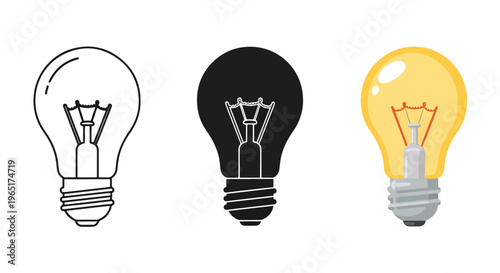 Glowing light bulb idea innovation icons - Solid vector icons  - Clipart, sticker - icon set