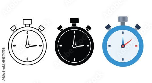 Stopwatch timer icons for time management - Blue icon set - Modern style icon  - Glyph and solid icon set - Icon vector