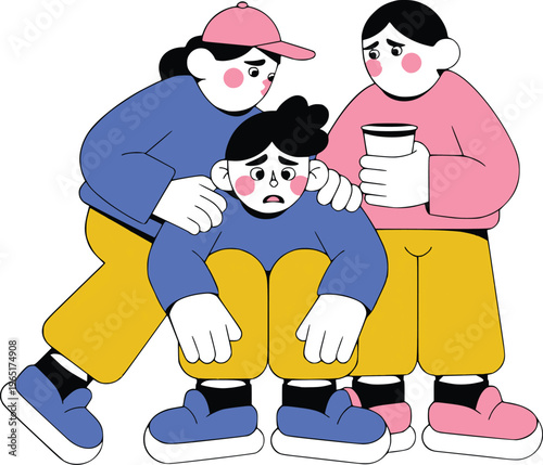 one who  Crying and Friend Consoling, Emotional Support Illustration