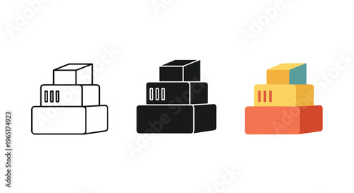 Cardboard delivery box stack icon set - logo icons vector set. Blue, Black and white icons