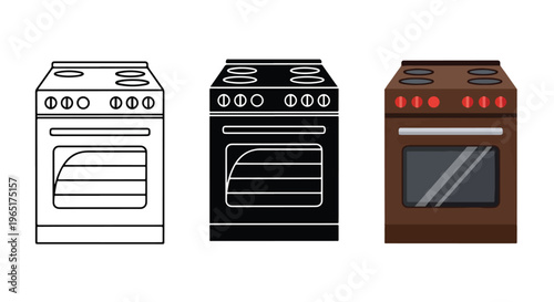 Kitchen stove appliance icon set - Editable line icons. Vector illustration - Glyph and solid icon set - Icon vector