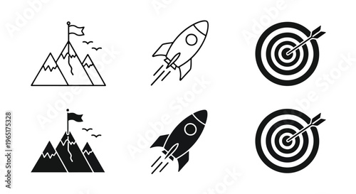 Business success achievement goal icons - Blue icon set - Modern style icon  - Glyph and solid icon set - Icon vector