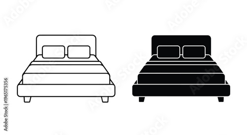Modern double bed furniture line icons - Line and glyph solid icon and logo template - Clipart, sticker - icon set