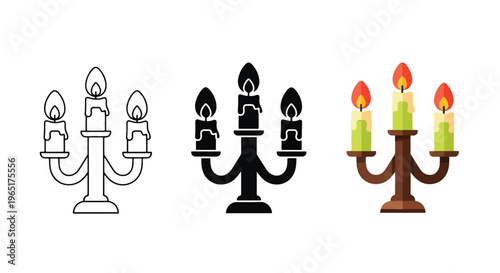 Candle holder candlestick light icons - Solid vector icons  - Clipart, sticker - icon set