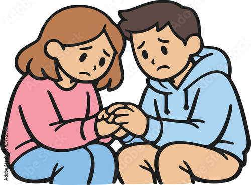doodle illustration  flat vector of people illustration on couple on sad moment