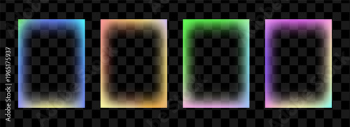 Trendy gradient frame set isolated on transparent background. Blurred color borders collection