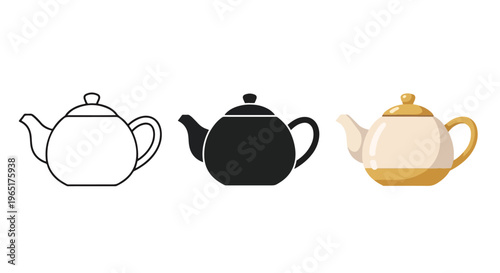 Set of three teapots in various styles - Glyph solid icon - Editable modern style icon - Clipart, sticker - icon set - Clipart