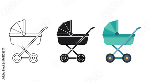 Baby stroller carriage transport icons - Blue icon set - Modern style icon  - Glyph and solid icon set - Icon vector