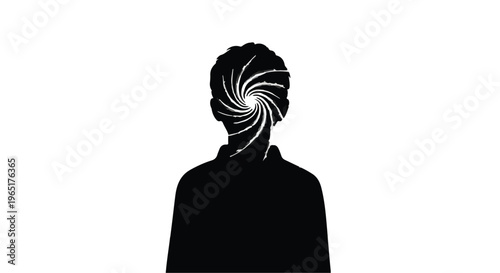 Human silhouette with a swirling vortex in the head symbolizes mental complexity.