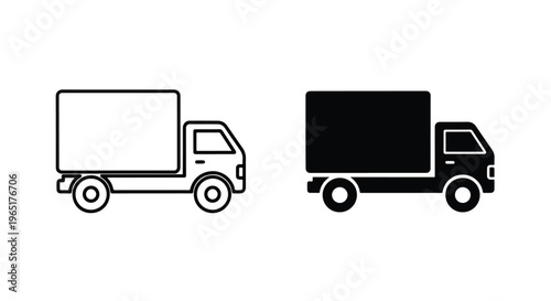 Delivery truck side view icon set design - Blue icon set - Modern style icon  - Glyph and solid icon set - Icon vector