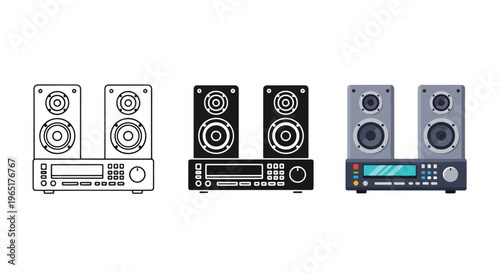 Modern audio stereo system icon set - Solid vector icons  - Clipart, sticker - icon set