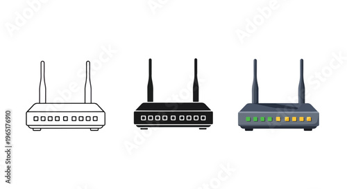Wireless internet router icon set - Editable line icons. Vector illustration - Glyph and solid icon set - Icon vector