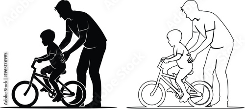 Parents Teaching Children How To Ride Bicycles Safely Together