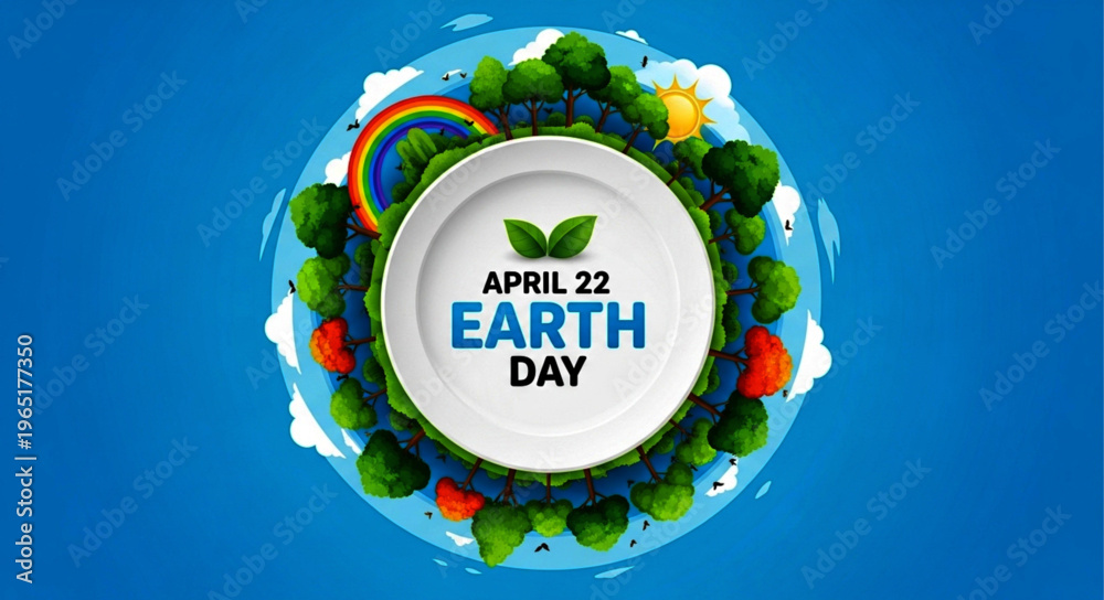 Fototapeta premium Earth Day April 22 Environmental Concept with Trees and Sun Vector