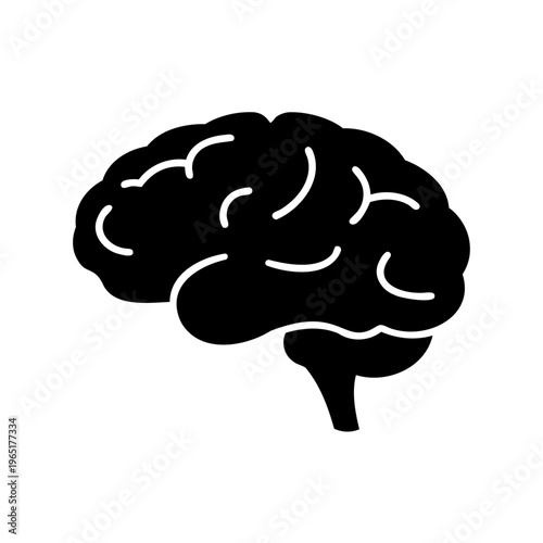 A powerful black silhouette of the human brain representing intelligence and thought Vector, illustration